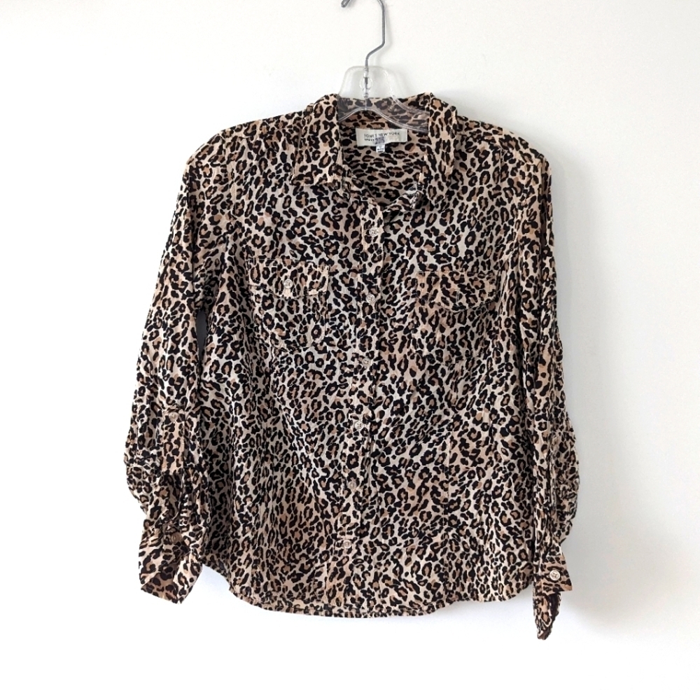 Jones New York Sport Chic Leopard Print Blouse - Medium